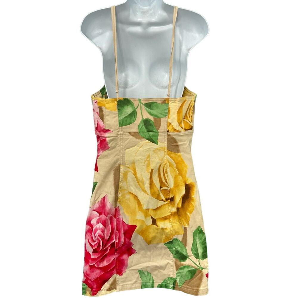 Y2K Pink Yellow Tan Floral Rhinestone Sleeveless Mini Dress 44 / M Angelo Marani - Picture 6 of 10